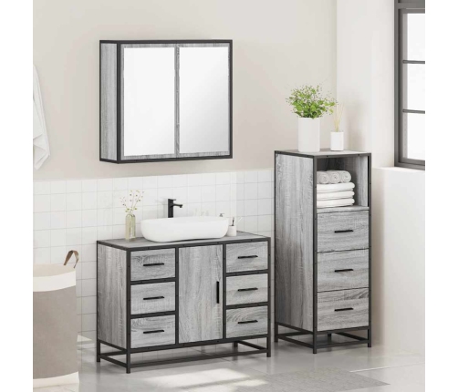 Set de muebles de baño 3 pzas madera contrachapada gris sonoma