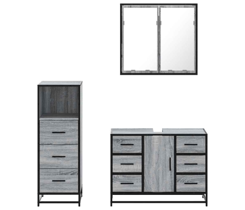 Set de muebles de baño 3 pzas madera contrachapada gris sonoma