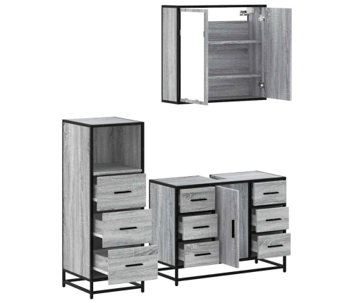 Set de muebles de baño 3 pzas madera contrachapada gris sonoma