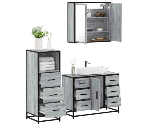 Set de muebles de baño 3 pzas madera contrachapada gris sonoma