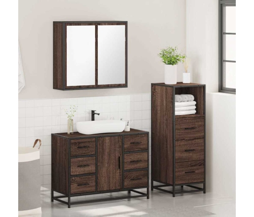 Set de muebles baño 3 pzas madera contrachapada roble marrón