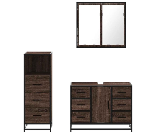 Set de muebles baño 3 pzas madera contrachapada roble marrón