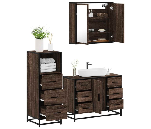 Set de muebles baño 3 pzas madera contrachapada roble marrón