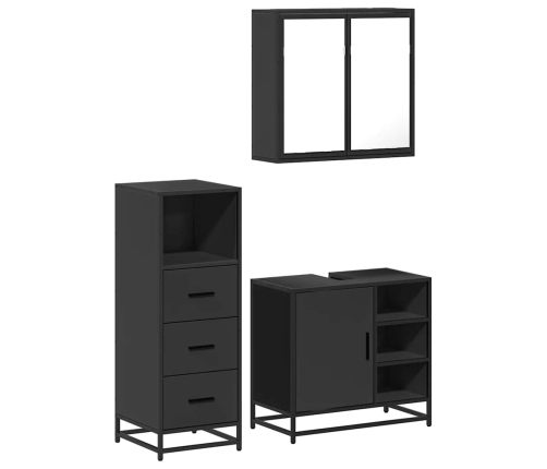 Juego de muebles de baño 3 pzas madera contrachapada negro