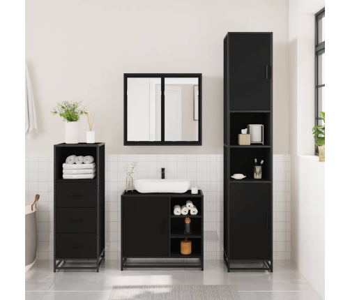 Juego de muebles de baño 3 pzas madera contrachapada negro