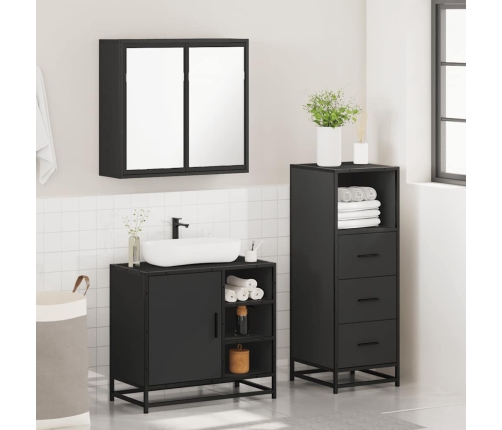 Juego de muebles de baño 3 pzas madera contrachapada negro