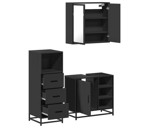 Juego de muebles de baño 3 pzas madera contrachapada negro