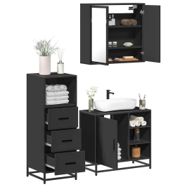 Juego de muebles de baño 3 pzas madera contrachapada negro