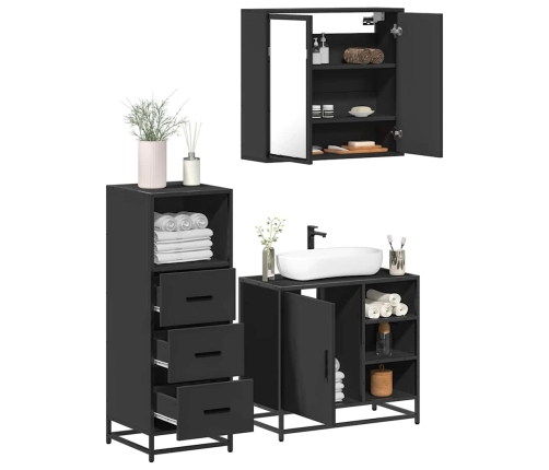 Juego de muebles de baño 3 pzas madera contrachapada negro