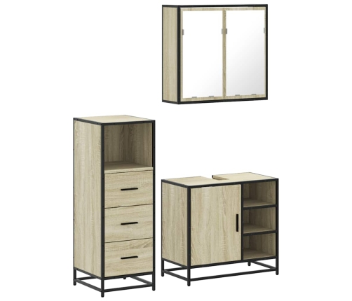 Set de muebles de baño 3 pzas madera contrachapada roble Sonoma