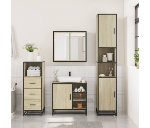 Set de muebles de baño 3 pzas madera contrachapada roble Sonoma