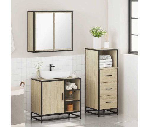 Set de muebles de baño 3 pzas madera contrachapada roble Sonoma