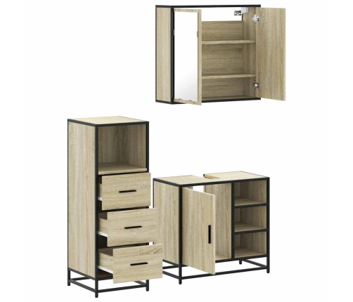 Set de muebles de baño 3 pzas madera contrachapada roble Sonoma