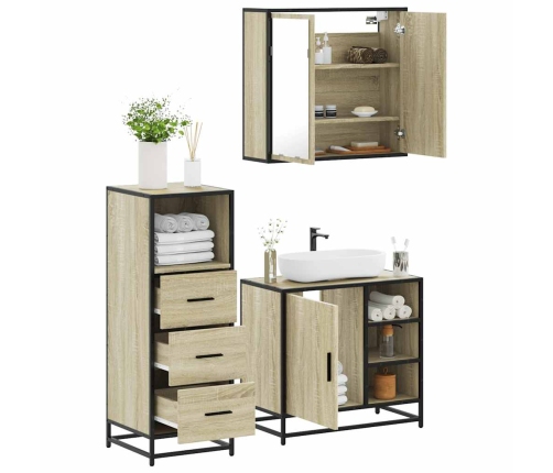 Set de muebles de baño 3 pzas madera contrachapada roble Sonoma