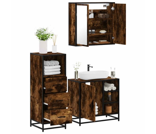 Set de muebles baño 3 pzas madera contrachapada roble ahumado