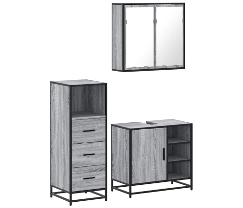 Set de muebles de baño 3 pzas madera contrachapada gris sonoma