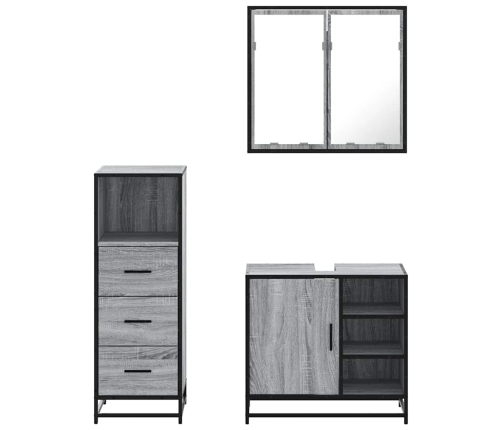 Set de muebles de baño 3 pzas madera contrachapada gris sonoma