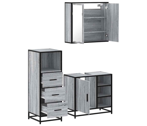 Set de muebles de baño 3 pzas madera contrachapada gris sonoma