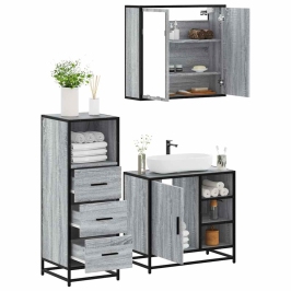 Set de muebles de baño 3 pzas madera contrachapada gris sonoma