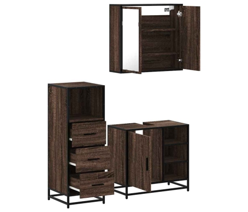 Set de muebles baño 3 pzas madera contrachapada roble marrón