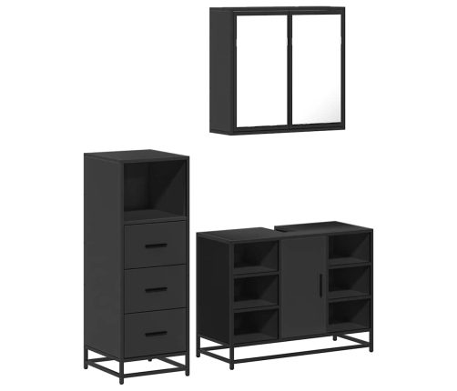 Juego de muebles de baño 3 pzas madera contrachapada negro