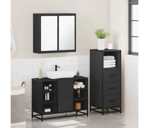 Juego de muebles de baño 3 pzas madera contrachapada negro