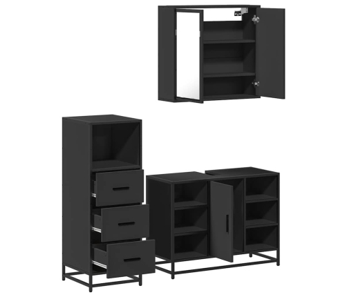 Juego de muebles de baño 3 pzas madera contrachapada negro