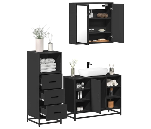 Juego de muebles de baño 3 pzas madera contrachapada negro