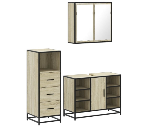 Set de muebles de baño 3 pzas madera contrachapada roble Sonoma