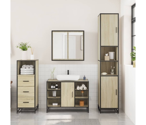 Set de muebles de baño 3 pzas madera contrachapada roble Sonoma