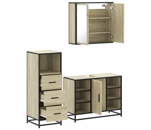 Set de muebles de baño 3 pzas madera contrachapada roble Sonoma