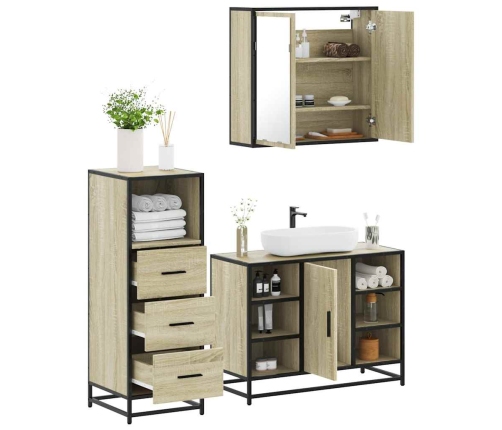 Set de muebles de baño 3 pzas madera contrachapada roble Sonoma