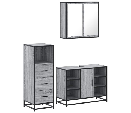 Set de muebles de baño 3 pzas madera contrachapada gris sonoma