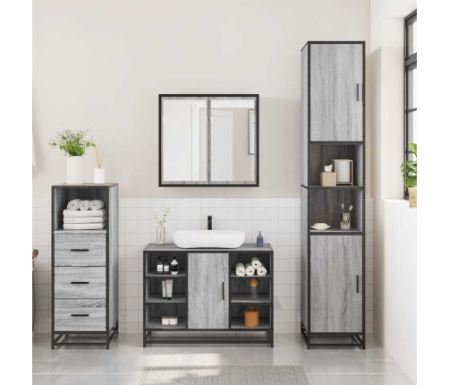 Set de muebles de baño 3 pzas madera contrachapada gris sonoma