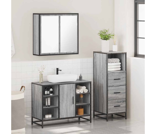 Set de muebles de baño 3 pzas madera contrachapada gris sonoma