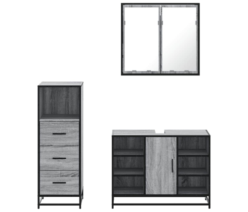 Set de muebles de baño 3 pzas madera contrachapada gris sonoma