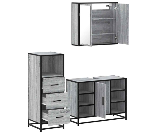 Set de muebles de baño 3 pzas madera contrachapada gris sonoma