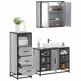 Set de muebles de baño 3 pzas madera contrachapada gris sonoma