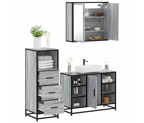 Set de muebles de baño 3 pzas madera contrachapada gris sonoma