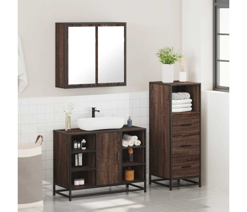 Set de muebles baño 3 pzas madera contrachapada roble marrón