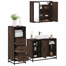 Set de muebles baño 3 pzas madera contrachapada roble marrón