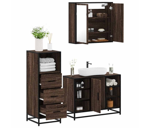 Set de muebles baño 3 pzas madera contrachapada roble marrón