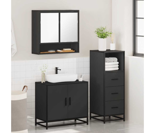 Juego de muebles de baño 3 pzas madera contrachapada negro