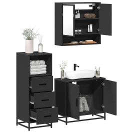 Juego de muebles de baño 3 pzas madera contrachapada negro