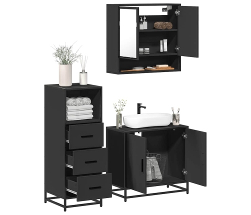 Juego de muebles de baño 3 pzas madera contrachapada negro