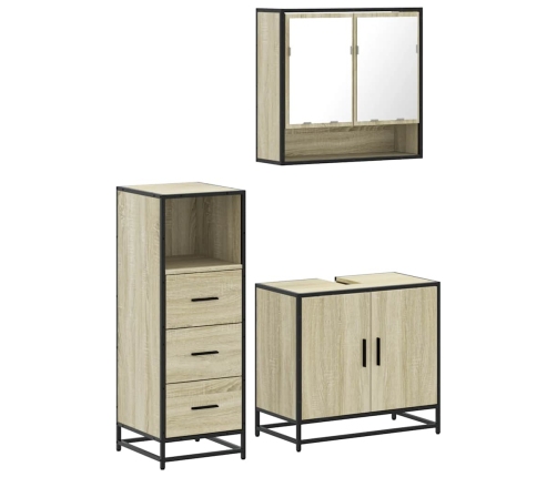 Set de muebles de baño 3 pzas madera contrachapada roble Sonoma