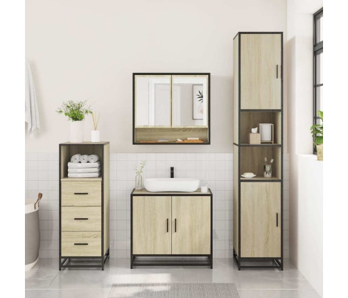 Set de muebles de baño 3 pzas madera contrachapada roble Sonoma