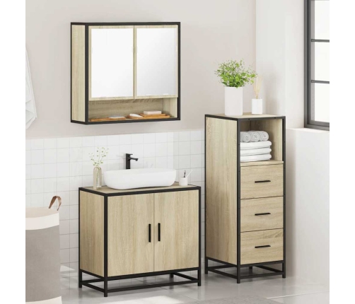 Set de muebles de baño 3 pzas madera contrachapada roble Sonoma