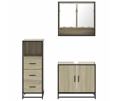 Set de muebles de baño 3 pzas madera contrachapada roble Sonoma