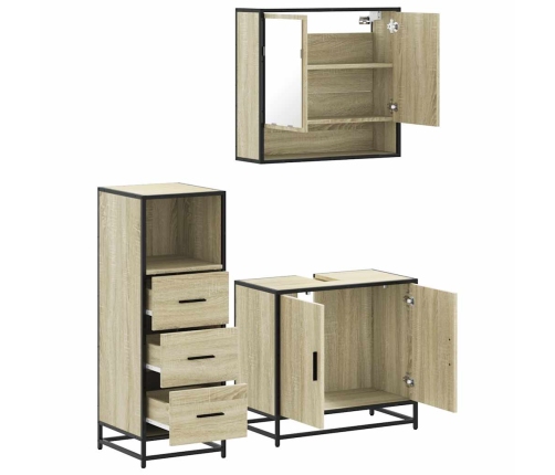 Set de muebles de baño 3 pzas madera contrachapada roble Sonoma